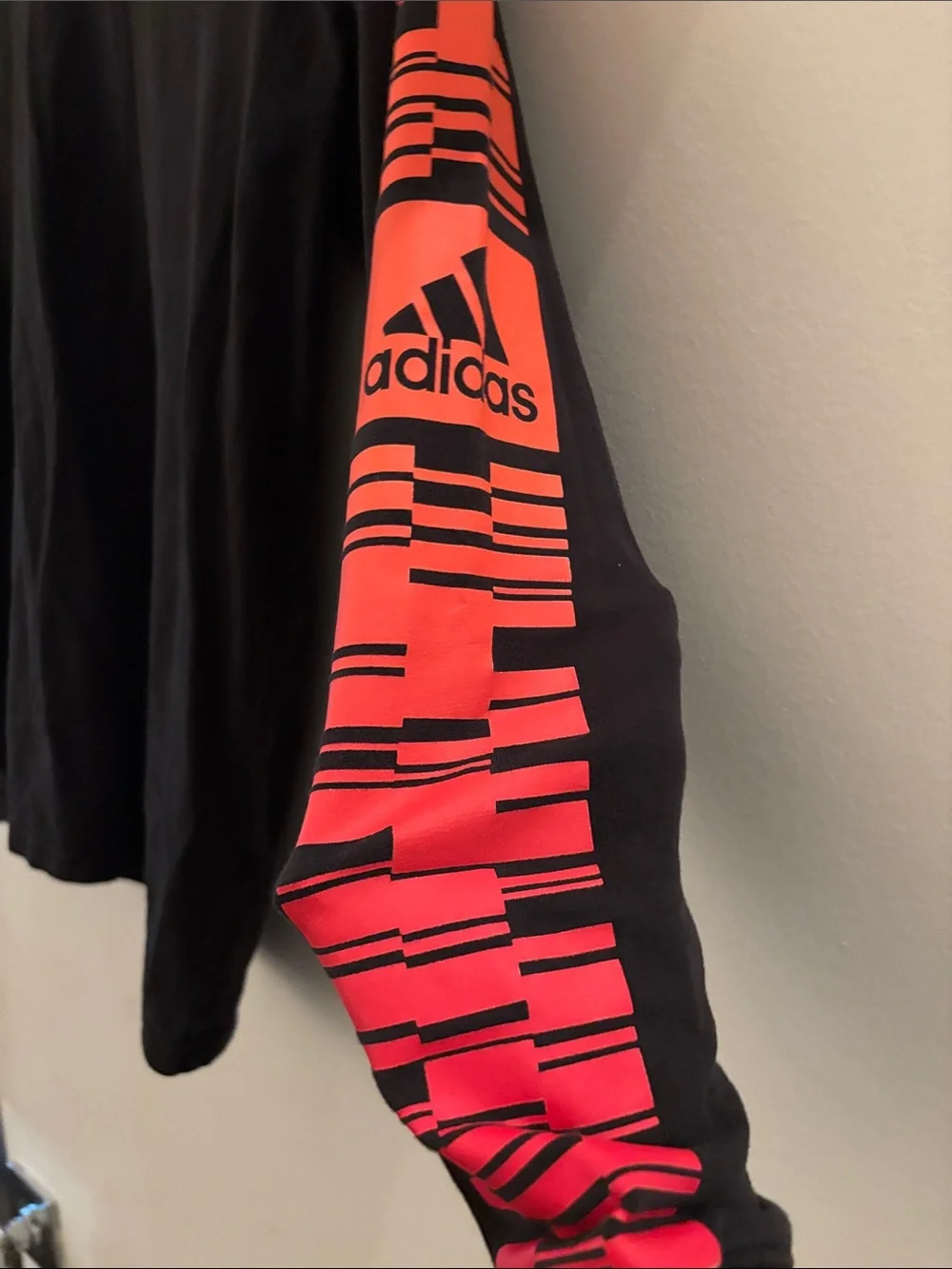 adidas Black Long Sleeve Tee with Neon Gradient Logo and Sleeve Stripes